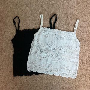 Two Lace Camisoles: Black and Light Blue